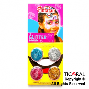 MAQUILLAJE GLITTER EN PASTA SET X 4 COLORES ORO-PLATA-FUCSIA-TURQUESA 016-01 x 3 BLISTERS